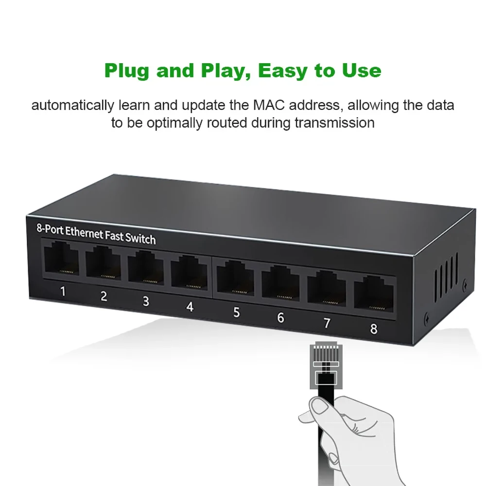 EU PLUG 5/8 Poort 10/100 Mbps Netwerk Switches Mini Ethernet Snelle Netwerk Switch Splitter Voor Home Office