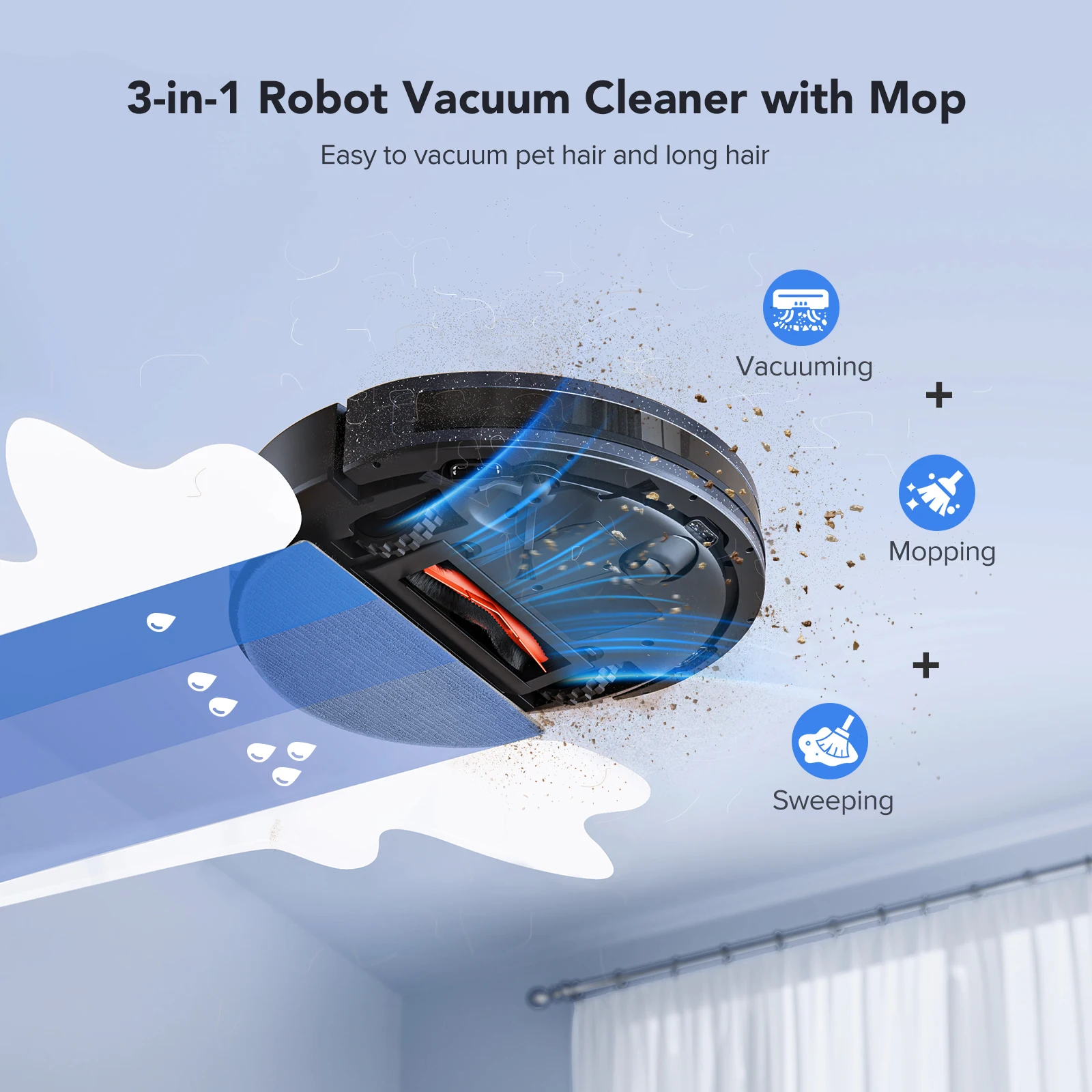 Lubluelu 5500Pa Roboter-Staubsauger, 3-in-1-Roboter-Staubsauger, intelligentes Mapping, 30 No-Go-Zonen für Hartböden, Teppiche, Tierhaare