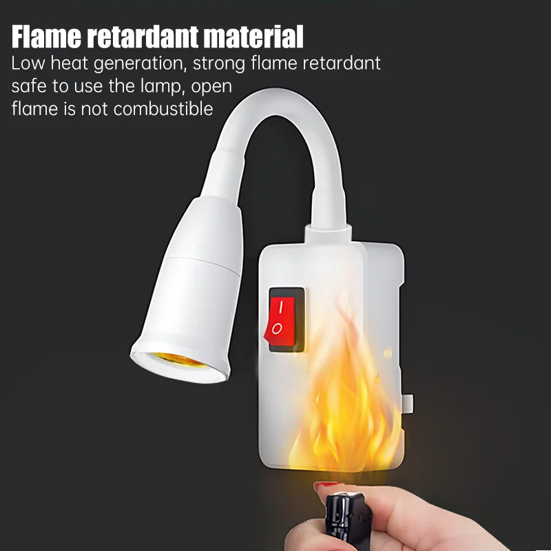 Direct Plug in Swivel Head Socket Lamp Bulb Holder With Switch EU Plug LED Table Lamp Stainless Steel Hose Steering Lever