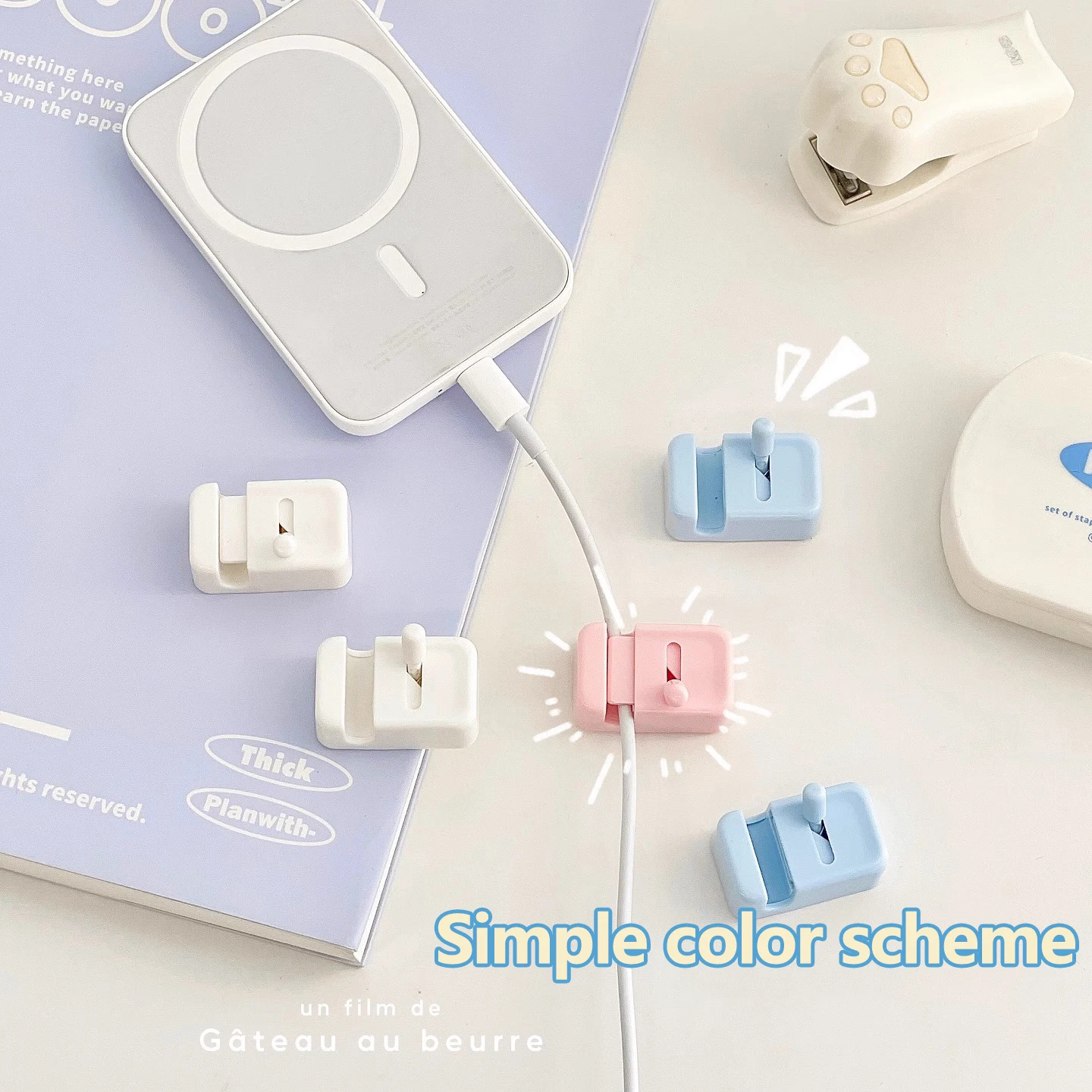 Organizador de cables de escritorio: para cargadores de teléfonos, cables de datos; Clips de gestión, enrutamiento, seguridad, almacenamiento y empaquetado de cables