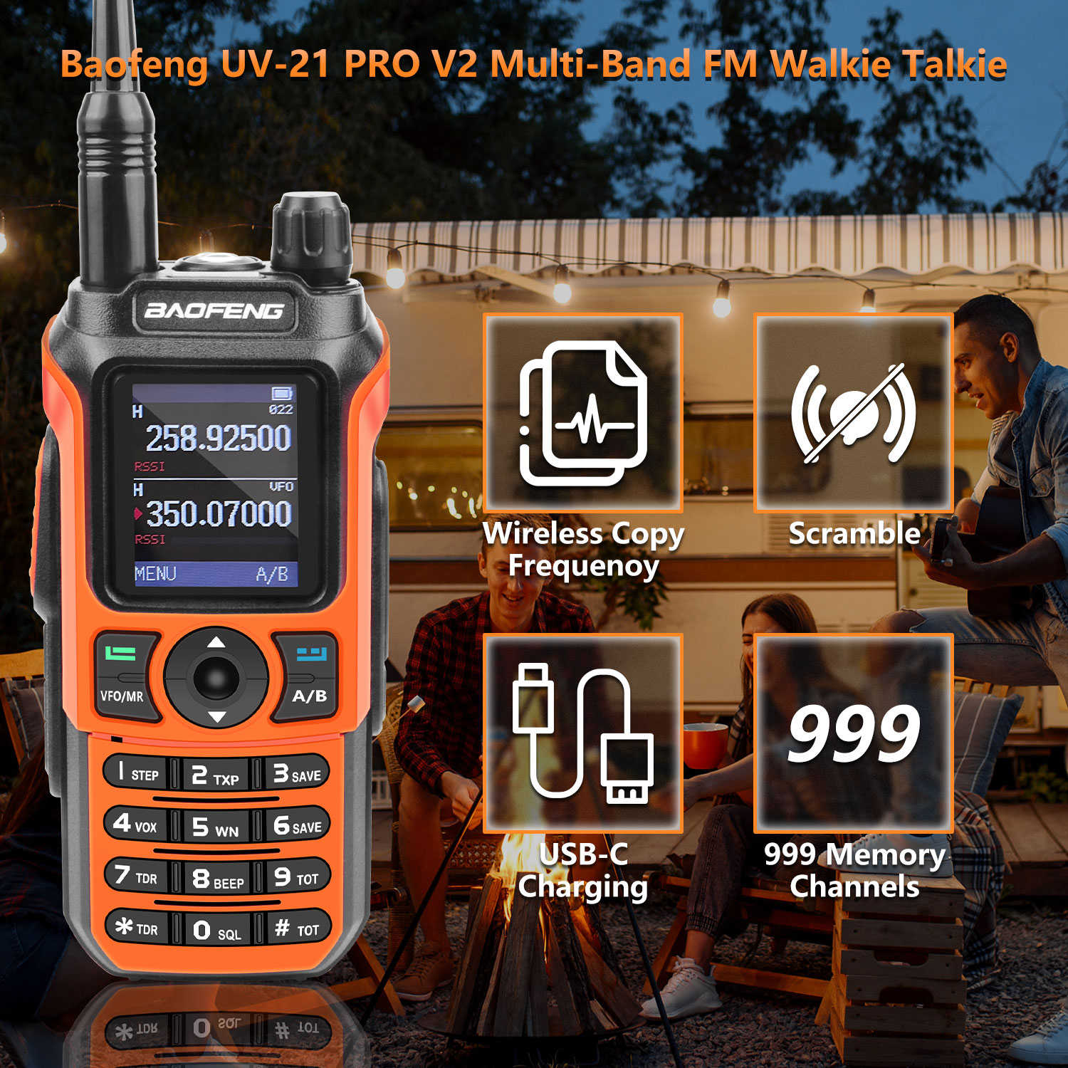Baofeng UV-21 PRO V2 워키 토키 멀티 밴드 아마추어 FM 에어 밴드 VOX 스크램블러 양방향 라디오 UV-21Pro V2