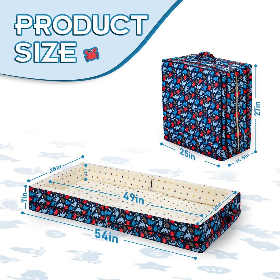 Cotton Lining Portable Foldable Toddler Travel Bed Soft Foam Floor Bed with Washable Cover, Safe and Comfortable Toddler Crib, O