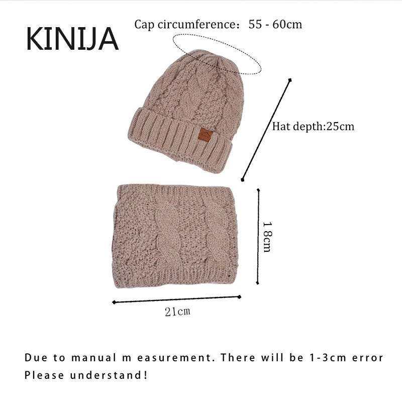 ผู้หญิงฤดูหนาวถักหมวกผ้าพันคอชุดหนาขนแกะซับ Skullcap ขี่จักรยานกลางแจ้งป้องกันลมอุ่น Beanies