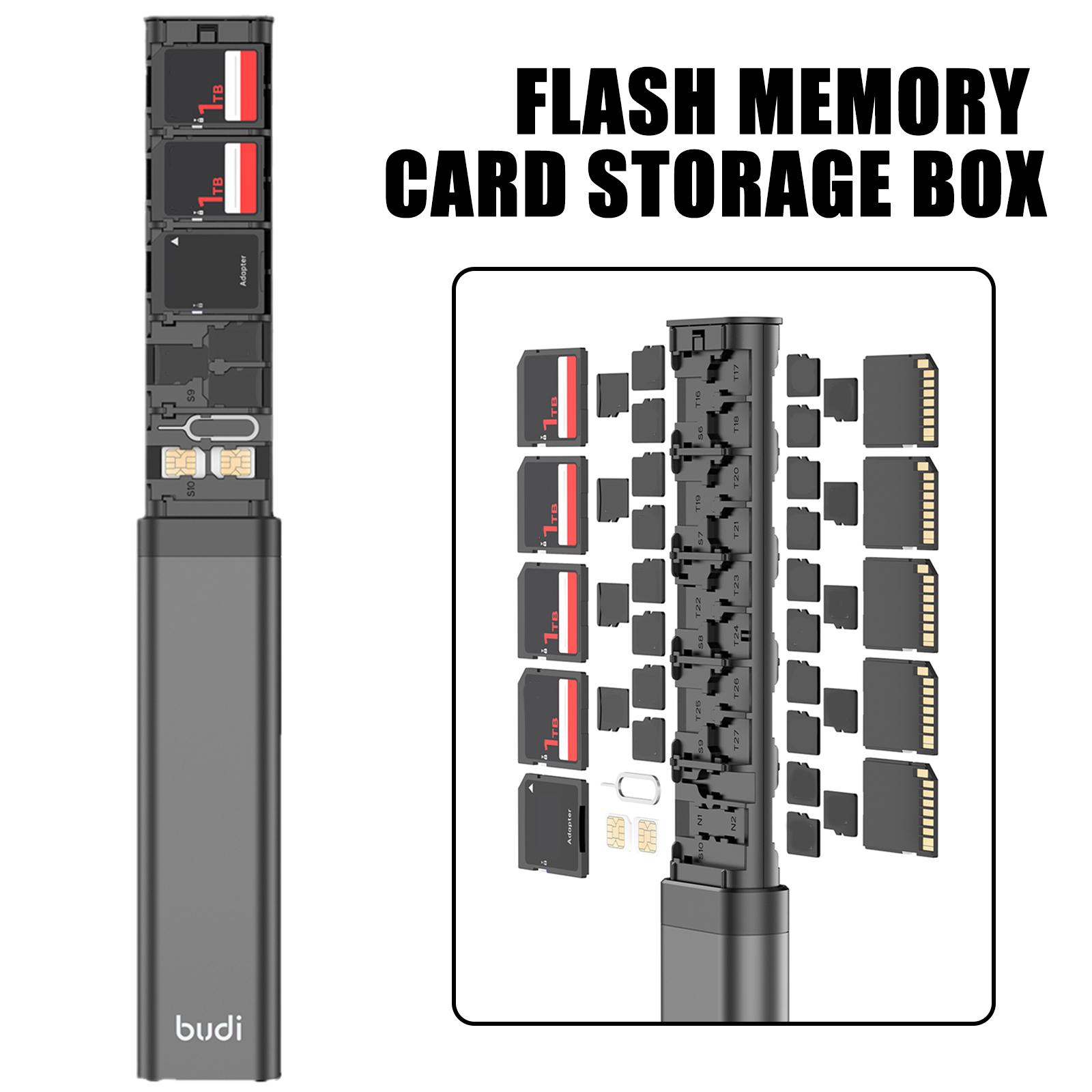 Budii-マイクロSD/sdxc/sdhc tfカード用のポータブル多機能収納ボックス,30-in-1ストレージカードホルダー