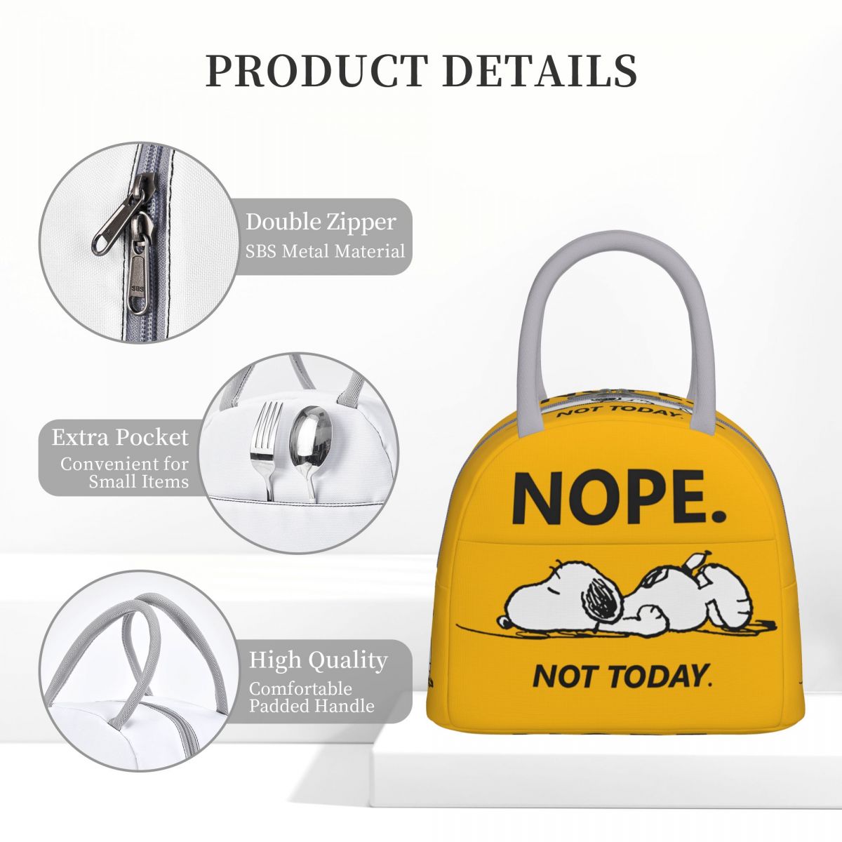 Snoopy Nope-fiambrera térmica de gran capacidad para la escuela, fiambrera con aislamiento, accesorios para el almuerzo