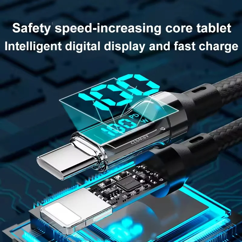120W Type C Fast Charging Cables 6A USB to Type C Data Cord For Samsung Xiaomi ONEPLUS POCO With Led Digital Display USB C Cable