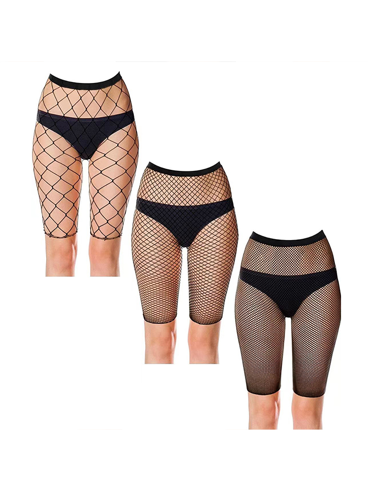 OMSJ 2024 Neue Sommer Kleidung Frauen Strand Stil Shorts Böhmischen Neon Grün Mesh Fishnet Aushöhlen Dünne Elastische Shorts