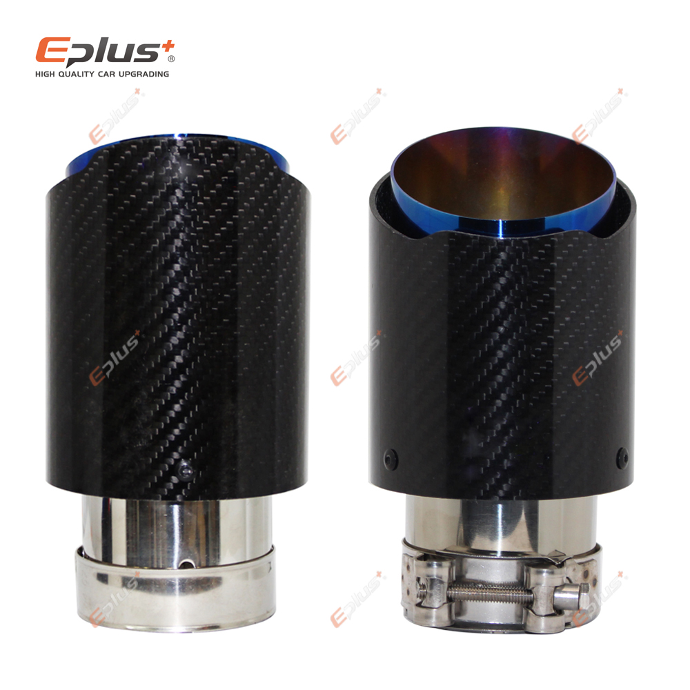 Universal Car Brilhante Fibra De Carbono Silenciador, Dica Sistema De Escape, Tubo Silenciadores, Bocal Reto, Azul Inoxidável