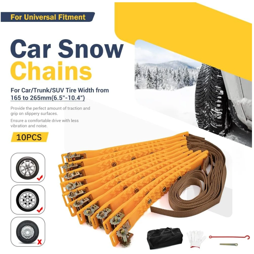 10pcs Universal Car Snow Chains TPU Wheel Security Chains Adjustable Snow Tire Chains Portable Emergency Traction Snow Mud Chain