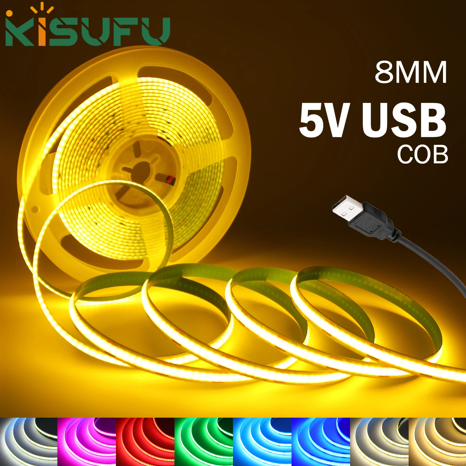 DC5V USB COB Led Strip Light biały/różowy/czerwony/żółty/lodowy niebieski/zielony 8MM 320 diod led/M elastyczna lampka nocna do wystroju domu podświetlenie telewizora