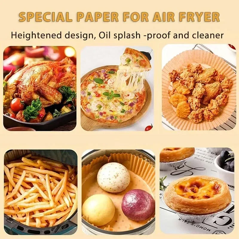 50/100 Uds. Papeles cuadrados para freidora de aire, papel desechable antiadherente, freidora de aire grande, alimentos desechables, cocina casera, absorbente de aceite