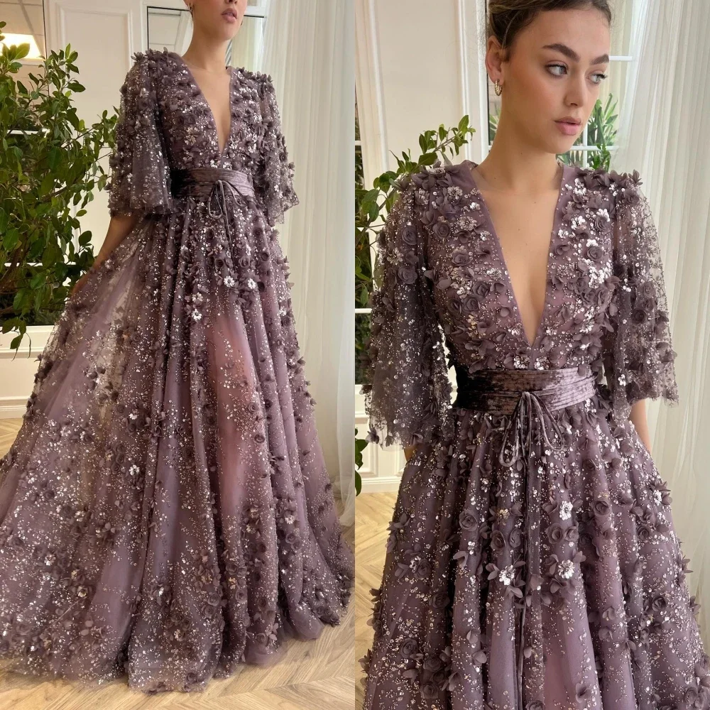 Personalizado jiayigong net applique strass formal noite a linha com decote em v sob medida ocasião vestido vestidos longos arábia saudita