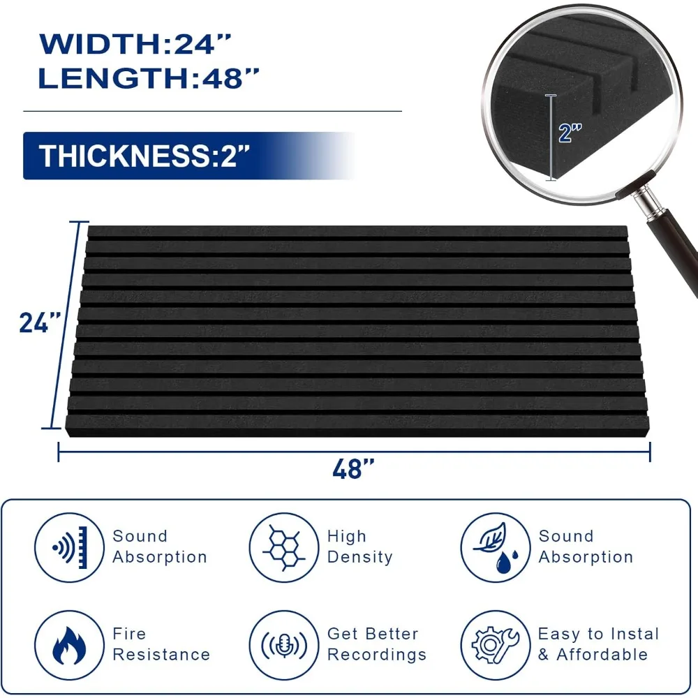 Acoustic Foam Panels, 48 x 24 x 2 inches, 4 Pack Soundproof Foam Wall Panels High Density Noise Canceling Studio for Echo Absorp