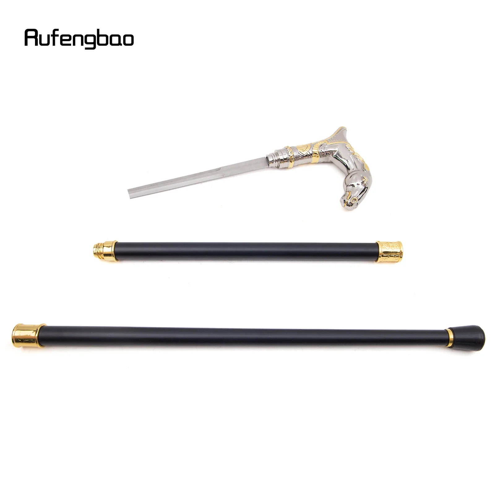 Goldener weißer Pferdekopf-Tier-Gehstock mit versteckter Platte, Selbstverteidigung, modischer Gehstock, Platte, Cosplay, Crosier-Stick, 92 cm