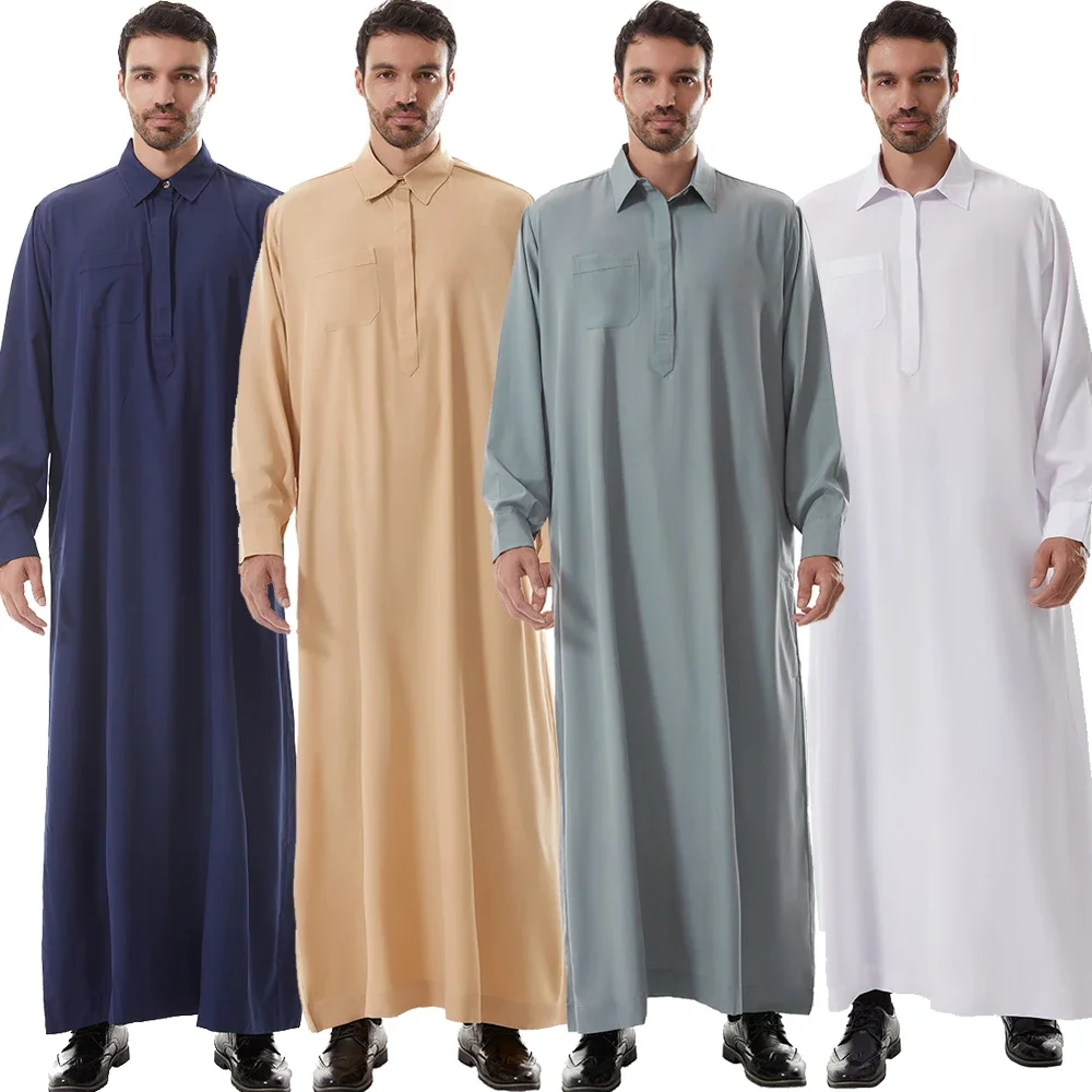Robe masculino manga longa saudita abaya árabe thobe jubba thoub dubai daffah kaftan oriente médio islam thawb jubba vestido muçulmano caftan