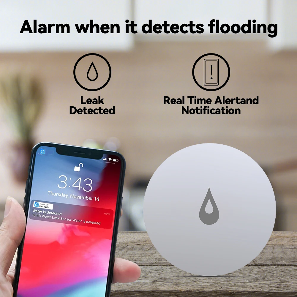 Meian ZigBee Water Leakage Sensor Immersion Security Alarm Sensor Wifi Water Leak Detector Overflow Alert Waterproof Smart Home
