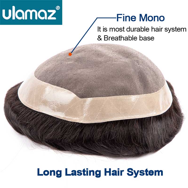 Capillary ชายผม Prosthesis MONO Toupee ผมผู้ชายทนทาน Man วิกผมธรรมชาติวิกผมมนุษย์สําหรับชาย Breathable Mens Hair ระบบ