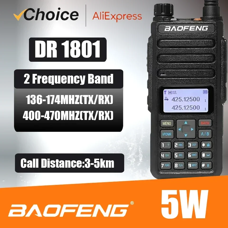 Baofeng tienda oficial DR-1801 Walkie Talkie Digital/analógico DMR de doble banda de largo alcance nivel II Radio mejorada con ranura de doble horario