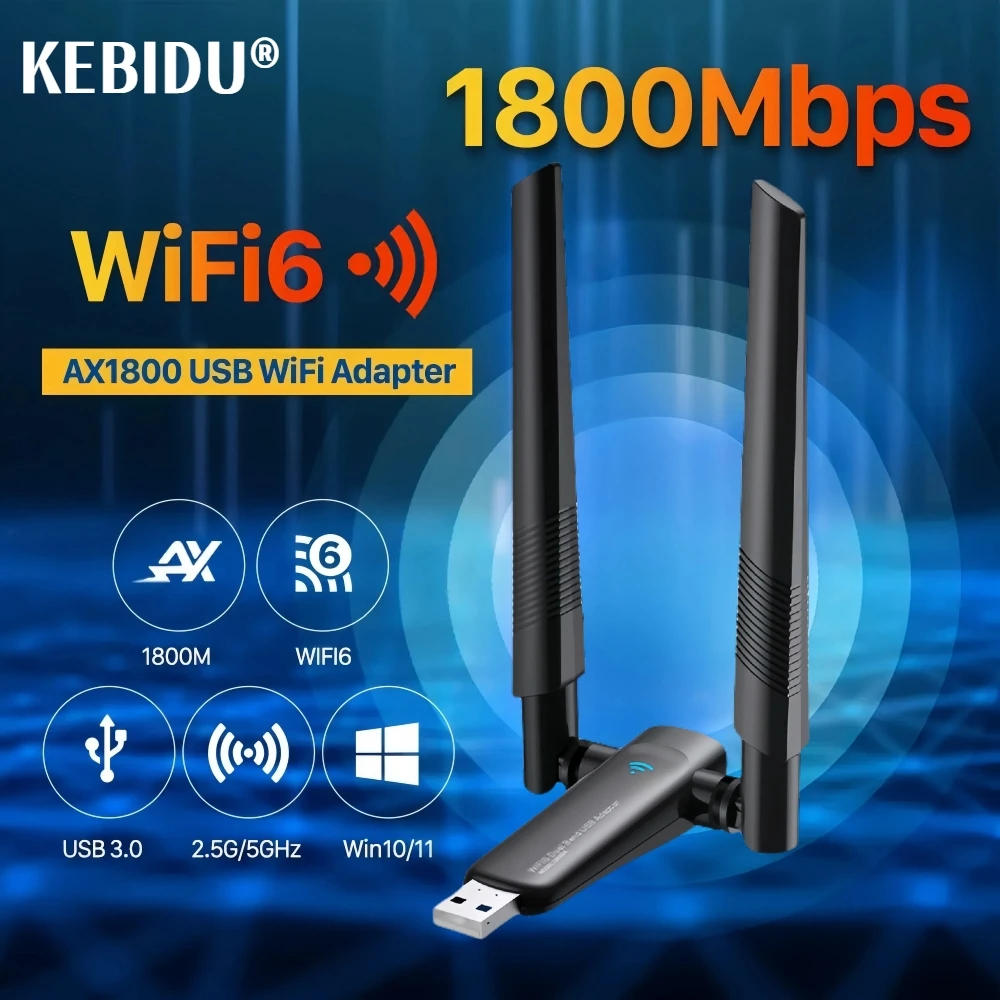 Adaptador USB WiFi 6 de 1800Mbps, Dongle Wi-fi USB 3,0 de 5G/2,4 GHz, tarjeta de red inalámbrica 802.11ax, antena de alta ganancia para Windows 10 11