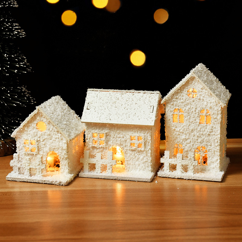 Casa de madera con luz Led navideña, cabina luminosa con copo de nieve, adornos navideños para el hogar, adornos navideños, regalos de Año Nuevo, 2024