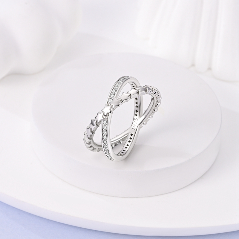 แหวนผู้หญิง 925 เงินประกายZircon Minimalist Geometric Star Xแหวนโรแมนติกหมั้นเครื่องประดับวาเลนไทน์ของขวัญ