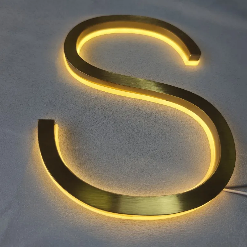 Insegne con lettere a LED retroilluminate personalizzate per esterni in acciaio inossidabile, segnaletica per negozi con illuminazione posteriore a LED, lettere con nome pubblicitario a LED illuminate con halo