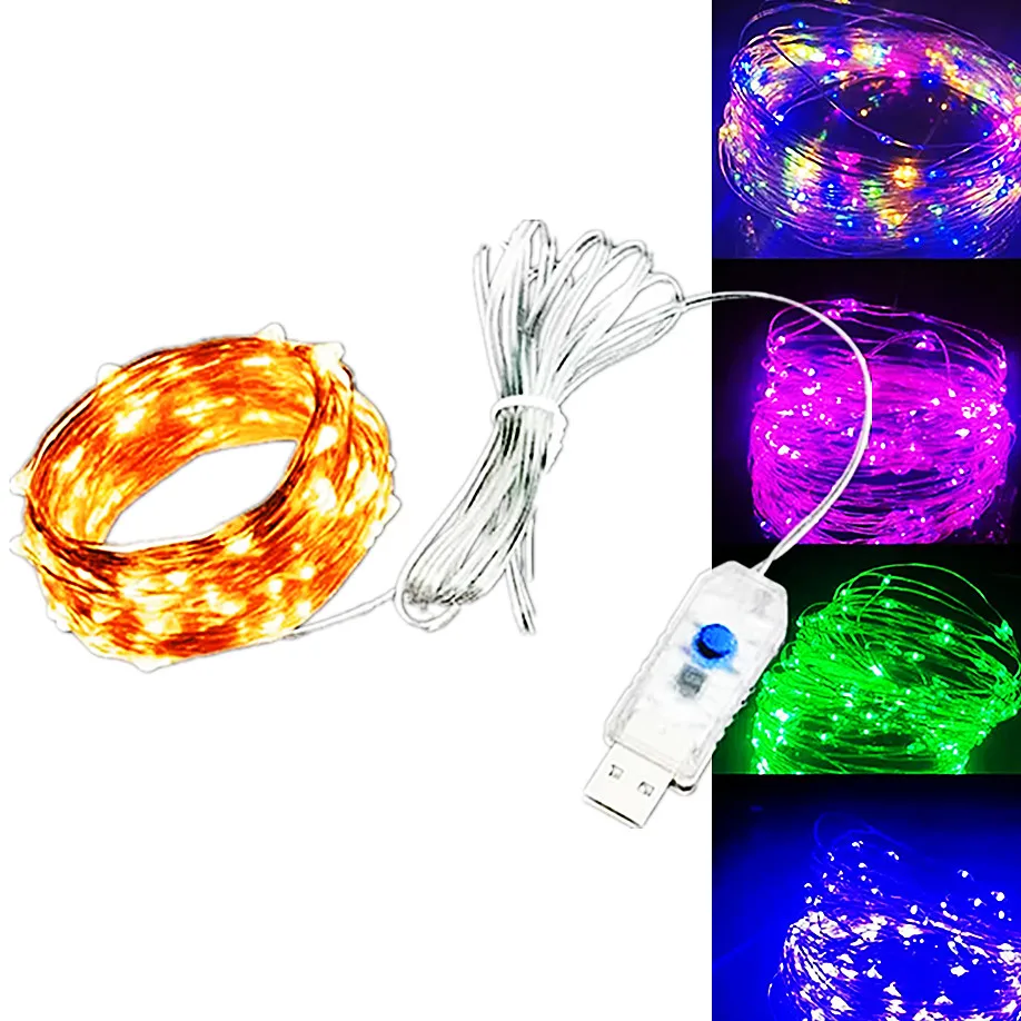 Cadena de luces LED de alambre de cobre, lámparas de hadas USB de 8 modos para Festival, boda, fiesta, guirnalda de Navidad al aire libre, 5M, 10M, 20M