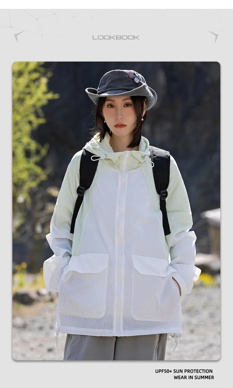 เสื้อโค้ทมีฮู้ด, ใหม่เสื้อแจ็คเก็ตลำลองคอปก UPF50แห้งเร็ว + ป้องกันแสงแดด