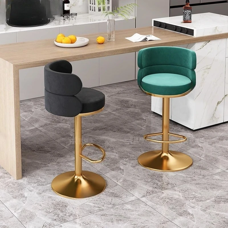 Swivel Adjustable Height Bar Stool with Backrest Luxury Modern Kitchen Island Counter Stool for Home Furniture/ Bar/ Reception
