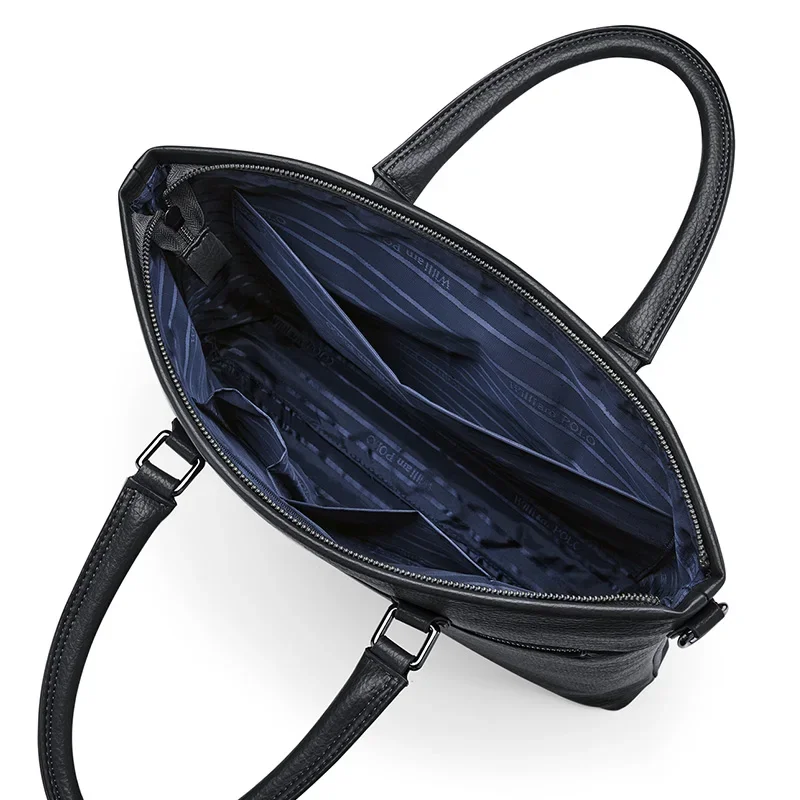 Valigetta da uomo Tote Strato superiore in pelle bovina Borsa per computer impermeabile da 14 pollici Borsa a tracolla singola con retro nero