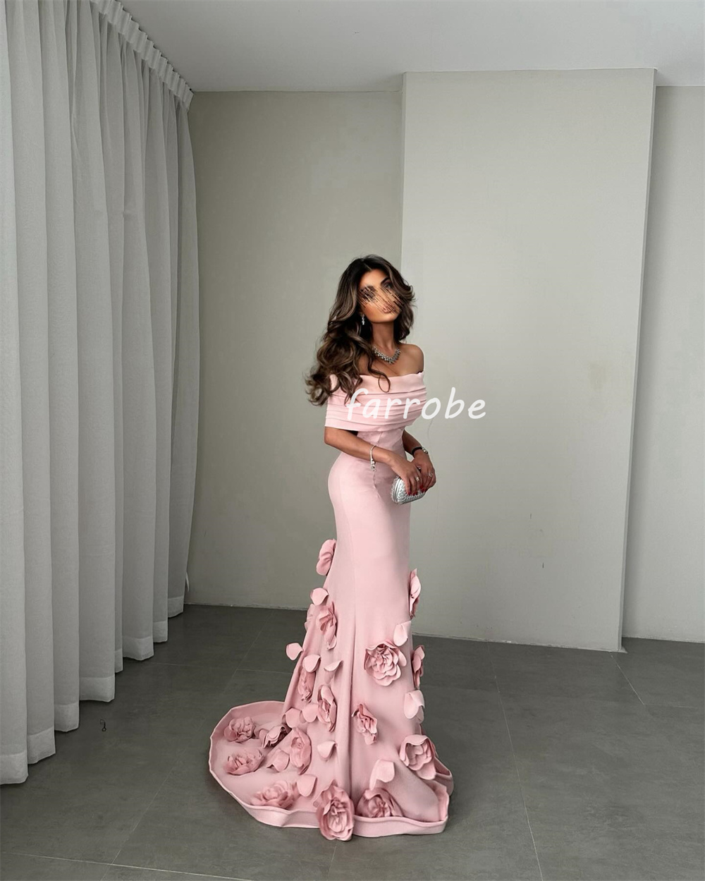 Customized Intricate Jersey Handmade Flower Pleat Mermaid Off-the-shoulder Long Dresses Bespoke Occasion Dresses Exquisite