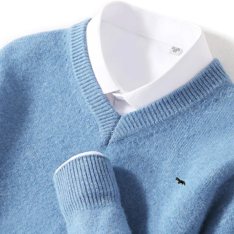 Plus ขนาด 5XL ผู้ชาย 60 Mink Cashmere เสื้อกันหนาว V คอ Pullovers ถักฤดูหนาวแขนยาว High-End จัมเปอร์ขนสัตว์ Bottoming เสื้อ