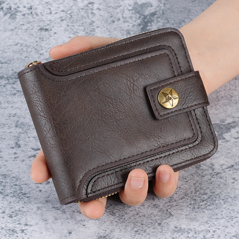 Cross-border new 2025 retro men's short wallet horizontal zipper multifunctional card buckle coin purse