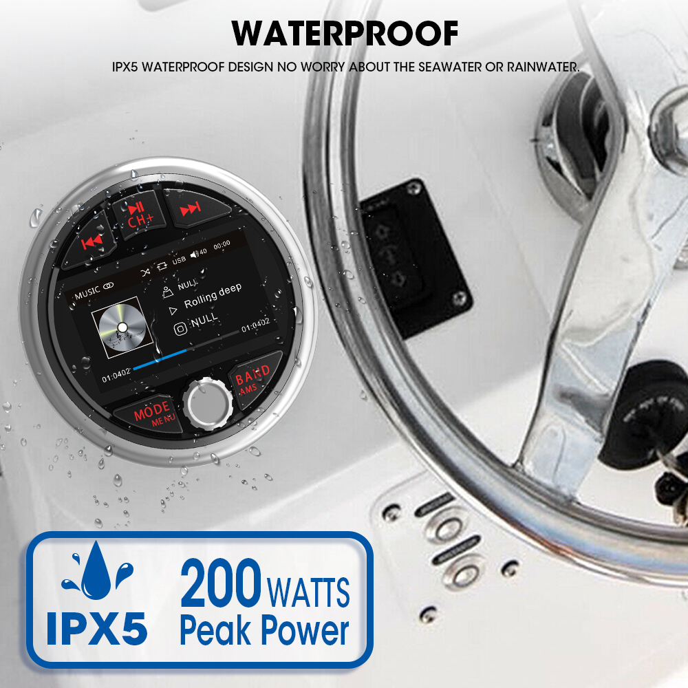 Akamate boot radio mp5 marine stereo source media player am fm rds empfänger mp3 mp4 video spielen bluetooth aux für atv utv spa rzr
