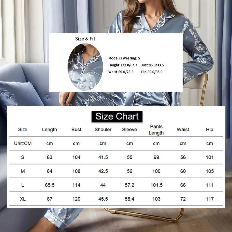 Frauen Satin Pyjama Casual Nachtwäsche Hause Kleidung Anzug Herbst Langarm Button Up Top & Hosen Nachtwäsche Loungewear Pyjama Femme