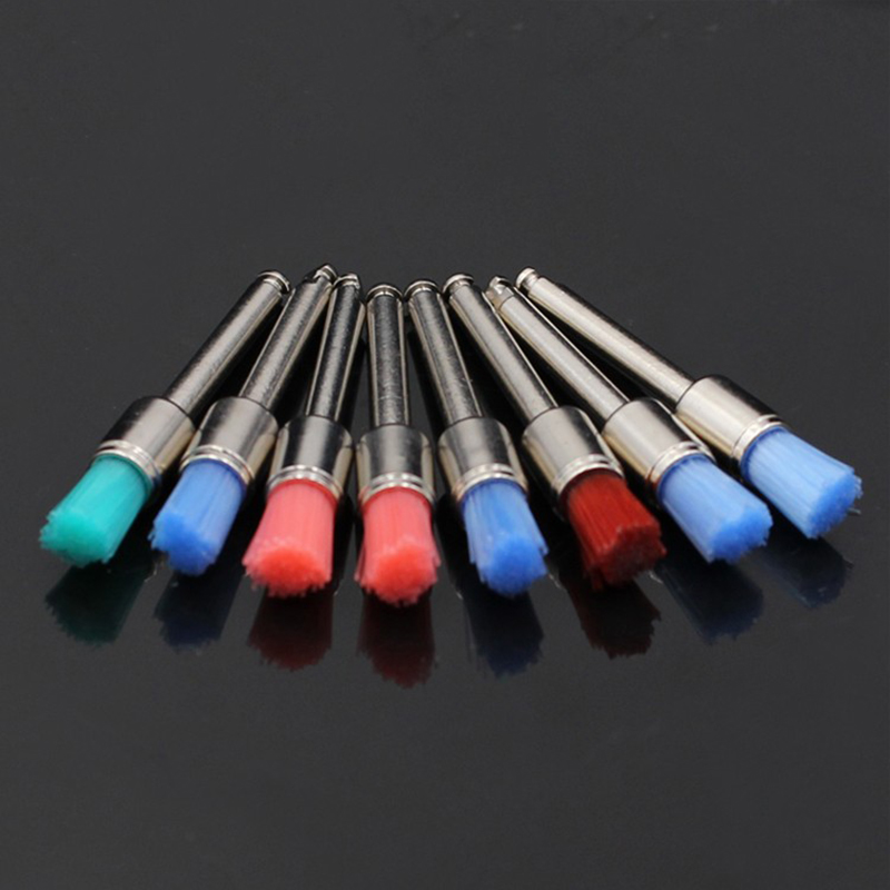 100 stks/doos Tandheelkunde Polijsten Borstel Nylon Platte Kop Klink Tanden Polish Prophy Borstels Voor Contra Hoek Machine Tandheelkundige Materiaal