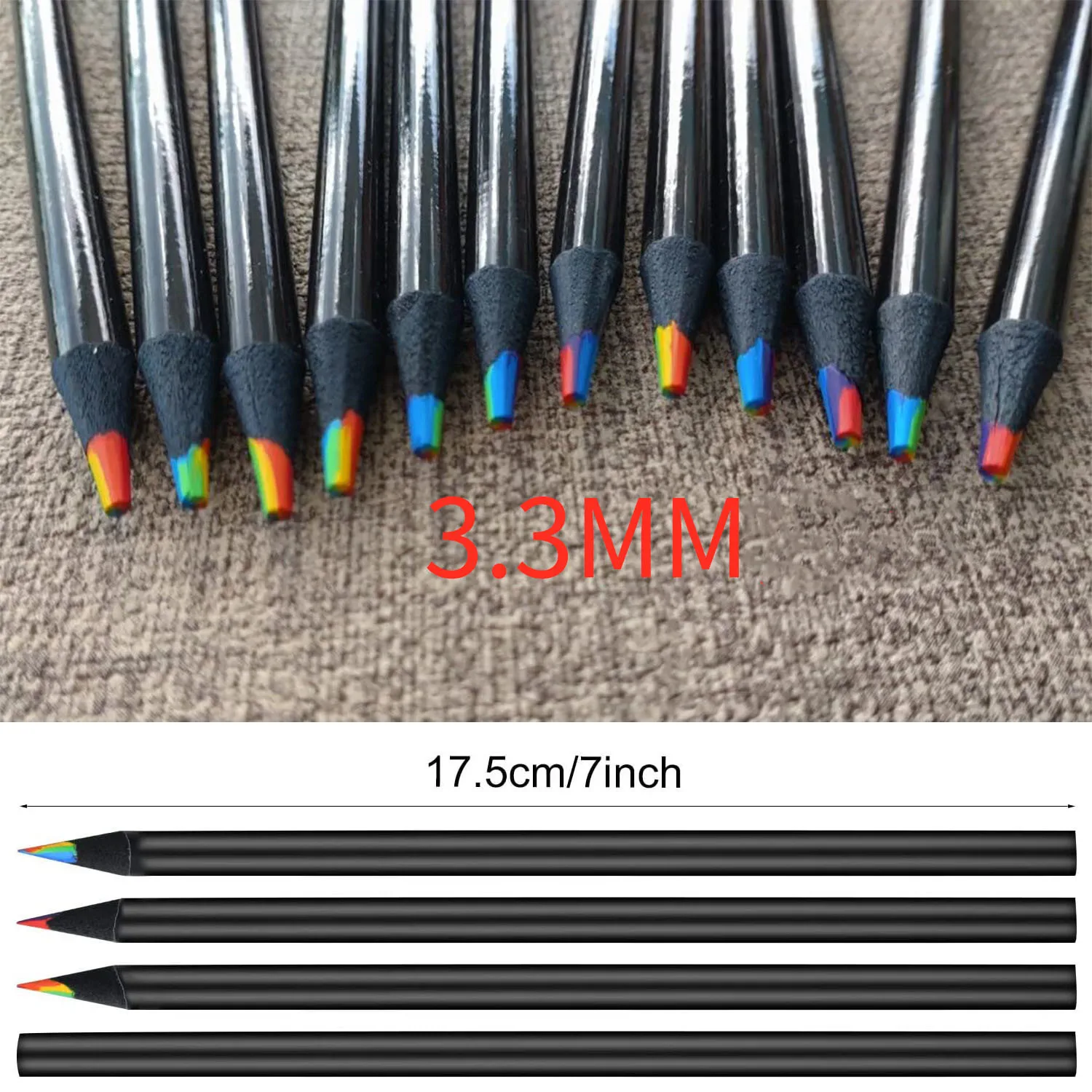 ดินสอไม้สีสันสดใส 10 ชิ้น 7 in 1 สีรุ้ง เหมาะสําหรับการสเก็ตช์ภาพ การวาดภาพ การวาดภาพ