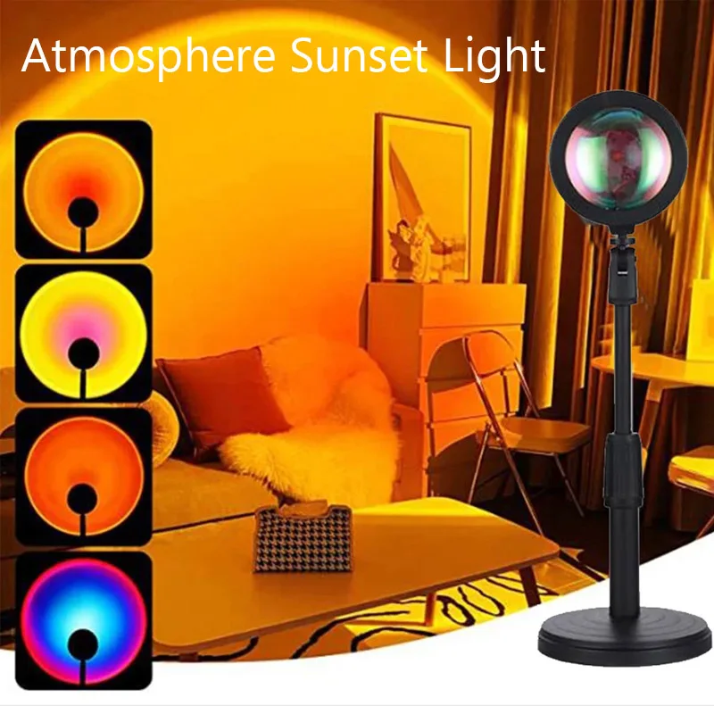 16 색상 RGB 사진 일몰 램프 LED USB 프로젝터 야간 조명 원격 네온 침실 홈 커피 숍 벽 장식