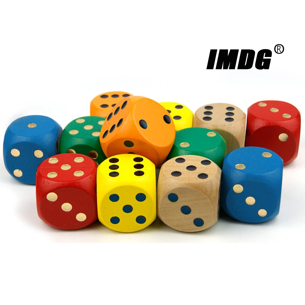 1 Uds. Dados de madera de 40mm, juego de puntos de madera maciza y colorida grande, dados redondeados para beber