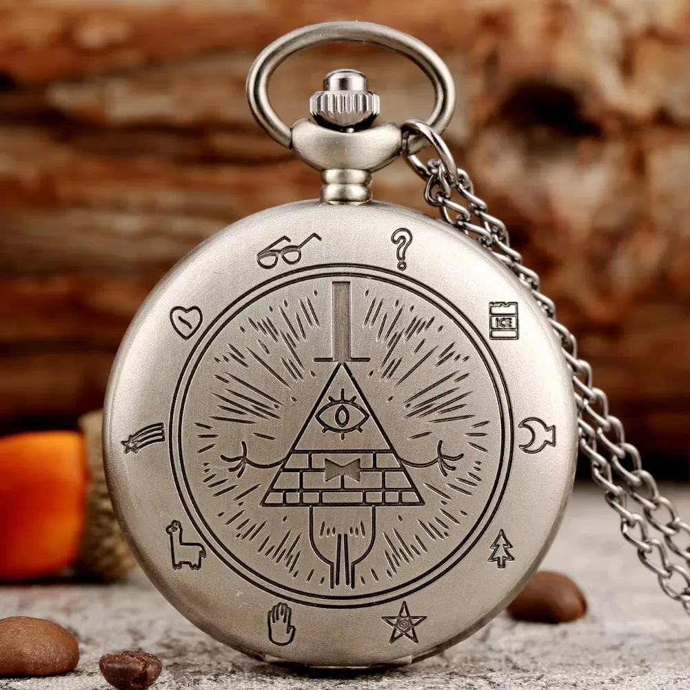 Collar de bronce Retro, cadena de joyería, reloj de cuarzo analógico Steampunk Bill Cipher Gravity Falls, reloj de bolsillo para regalo de hombre