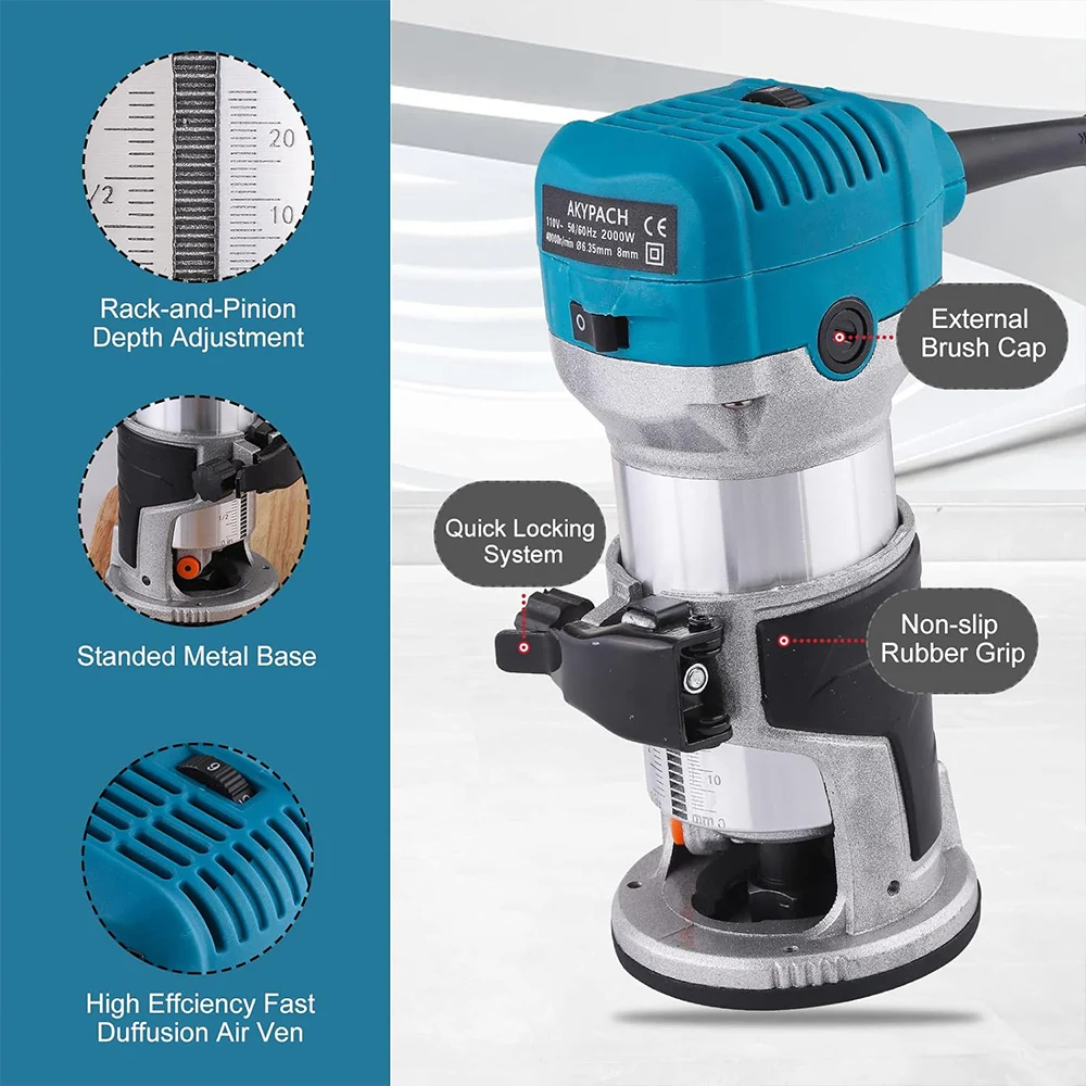 2000W Router Hout 220V Elektrische Trimmer Houtbewerking Freesmachine Hand Trimmers Hout Rand Router 40000Rpm Thuis Diy Tools