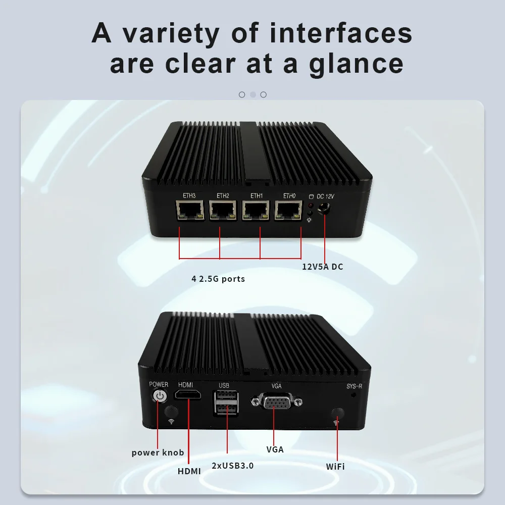 OptiLinkX Four Network Port Routeing Mini PC N5105 Fanless Silent Gigabit Network Port Low-power Firewall Small Computer