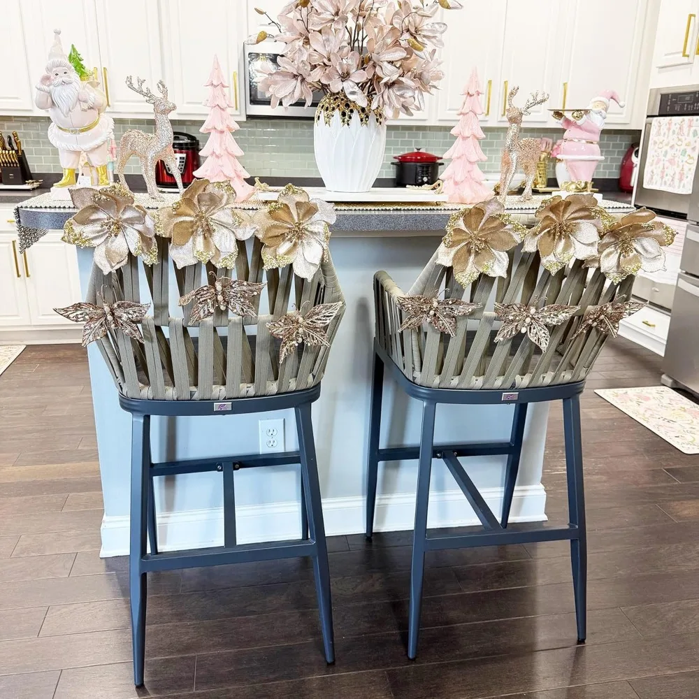 Outdoor Counter Height Bar Stool Set of 2 Metal Barstools with Backrest Bar Height Patio Chairs Kitchen Stools for Island Dark