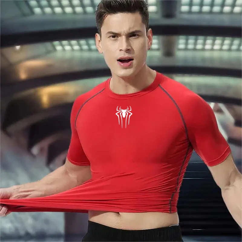 พิมพ์ผู้ชายกีฬาการบีบอัดเสื้อกีฬา Quick DRY Breathable Rash GUARD กีฬาออกกําลังกายแน่นเสื้อฤดูร้อนผู้ชาย