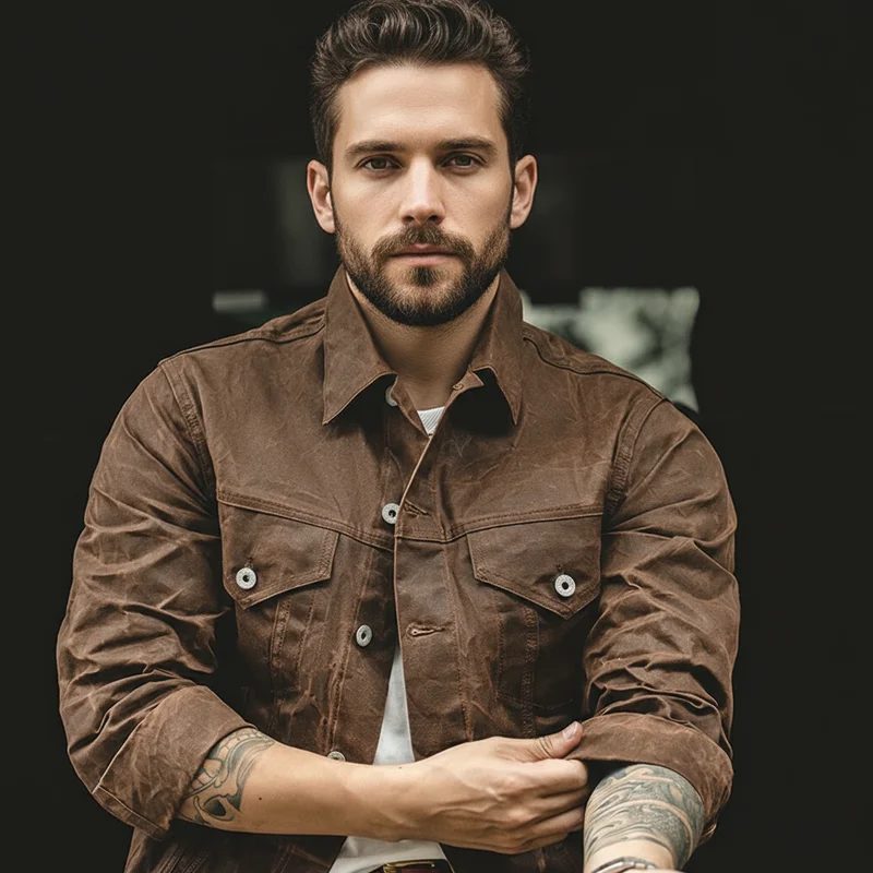 Maden Retro Schwergewicht Leinwand Öl Gewachste Jacke Baumwolle Wasserdicht Jagd Mantel Männlich Frühling Khaki Casual Arbeit Safari Stil Jacke