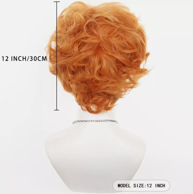 Anime Short Wig With Bangs Unique Fluffy Orange Afro Wig For Men Casual Wigs