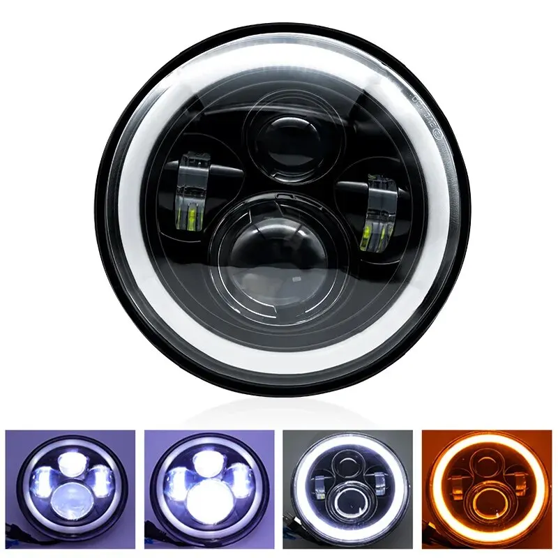 ไฟหน้ารถโมโต LED 1ชิ้น7นิ้วไฟหน้ากลม H4พร้อมไฟเลี้ยวสีเหลืองสำหรับ Jeep Wrangler JK TJ ไฟหน้ารถ