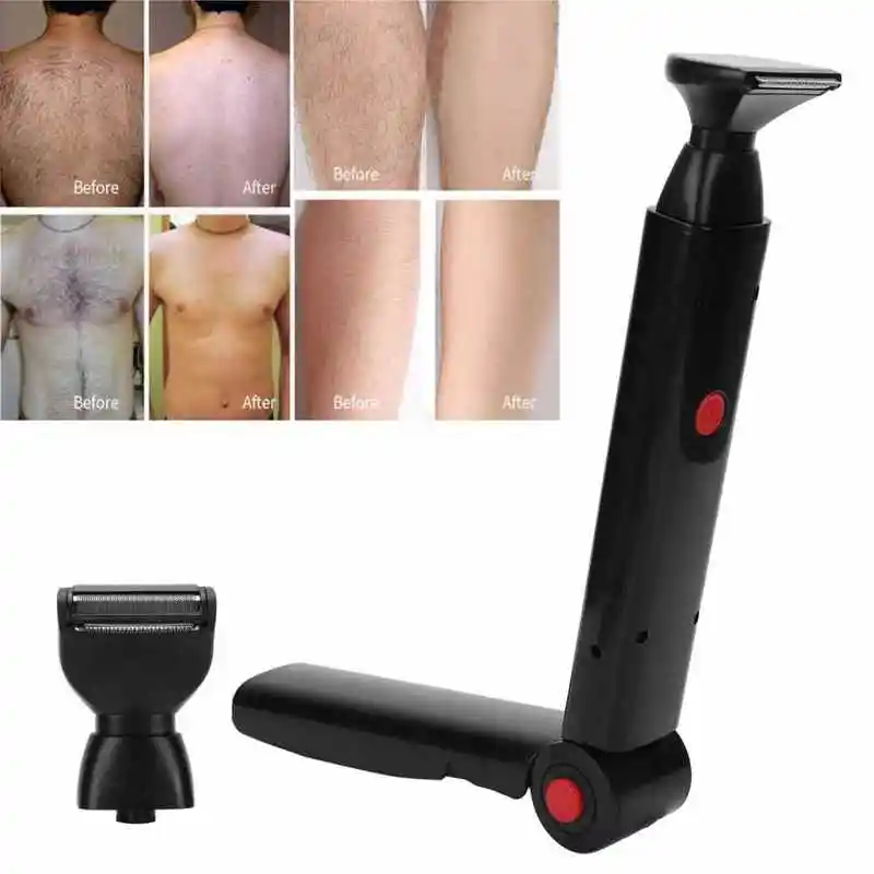 Rasoio elettrico per la schiena 2 in 1 Tagliacapelli per il viso Rasoio ricaricabile Manico pieghevole Depilazione per la schiena Uomo Body Groomer