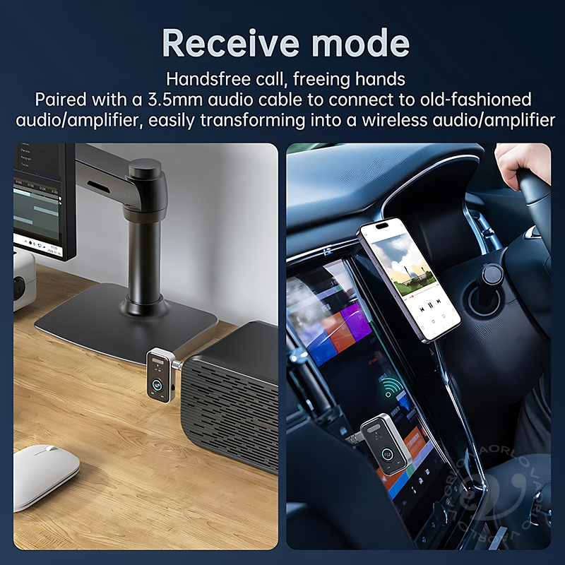 Upgraded Bluetooth 5.4 Car AUX Audio Adapter HiFi Stereo Music Wireless Receiver Transmitter 3.5MM With Mic Calling For Car Kit