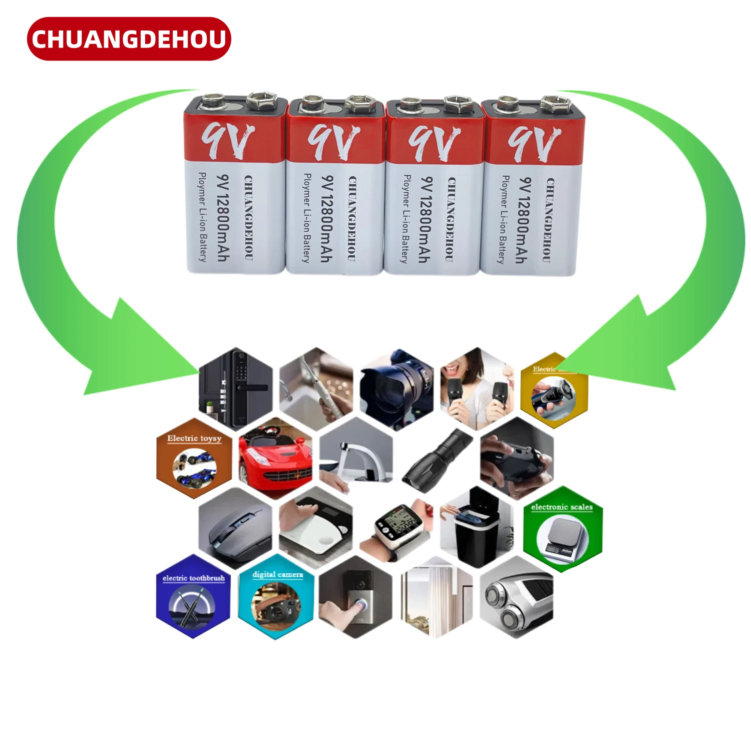 9V Lithium Battery 12800Mah Large Capacity Type-C Fast Charge Red and White Two-Color High-Value Outdoor Emergency/Remote Control Toys/Drone/Camera/Microphone Universal Safe and Durable Hot Model Best-Selling